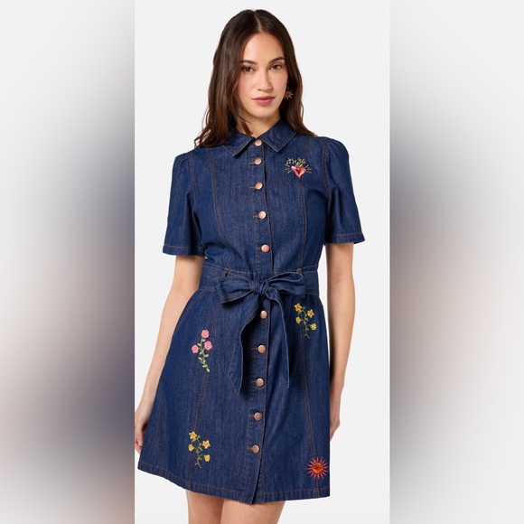 BNWT Princess Highway Folk Art Embroidered Denim Belted Dress - Picture 5 of 16